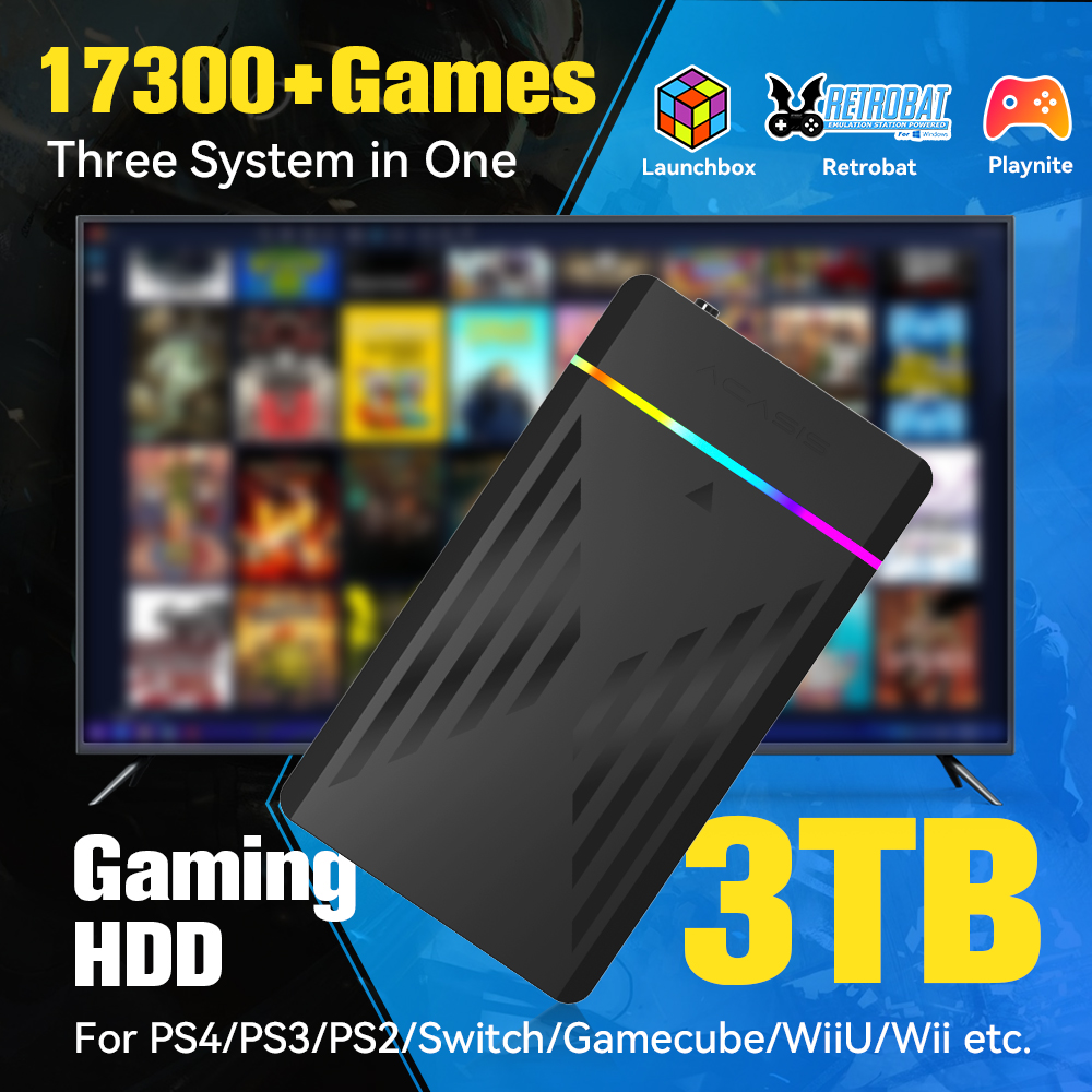 Retro Gaming Play Zone - 3 TB tragbare Gaming-HDD-LaunchBox/Retrobat/Playnite-Retro-Spielekonsole mit 17300+